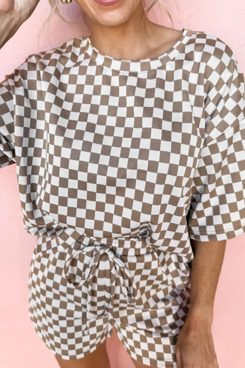 Checkered Round Neck Top and Shorts Set, image 5