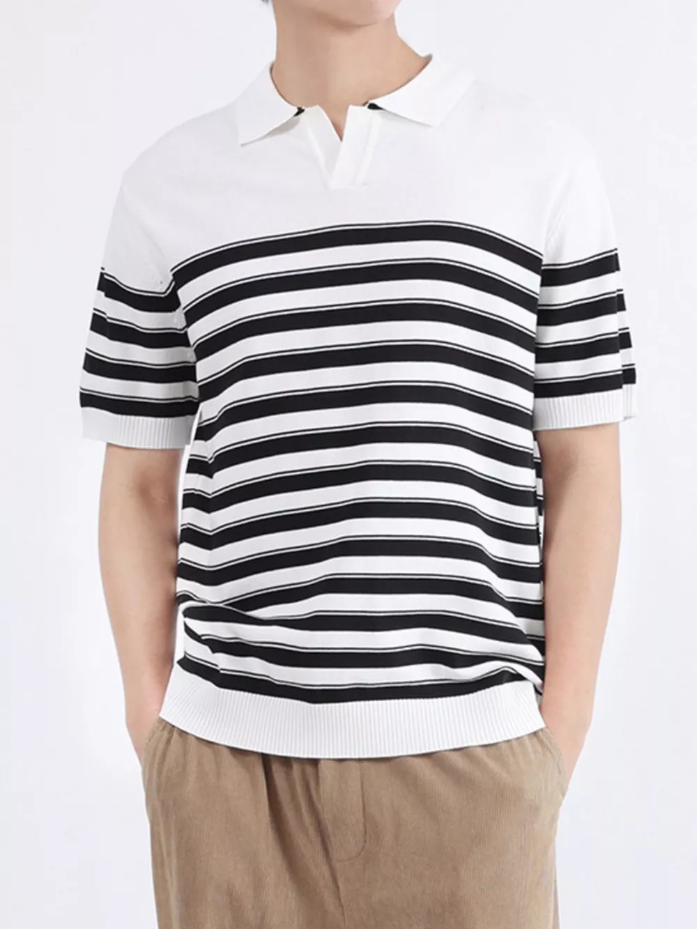 Men's Plus Size Striped Knit Short Sleeve Polo, image 7