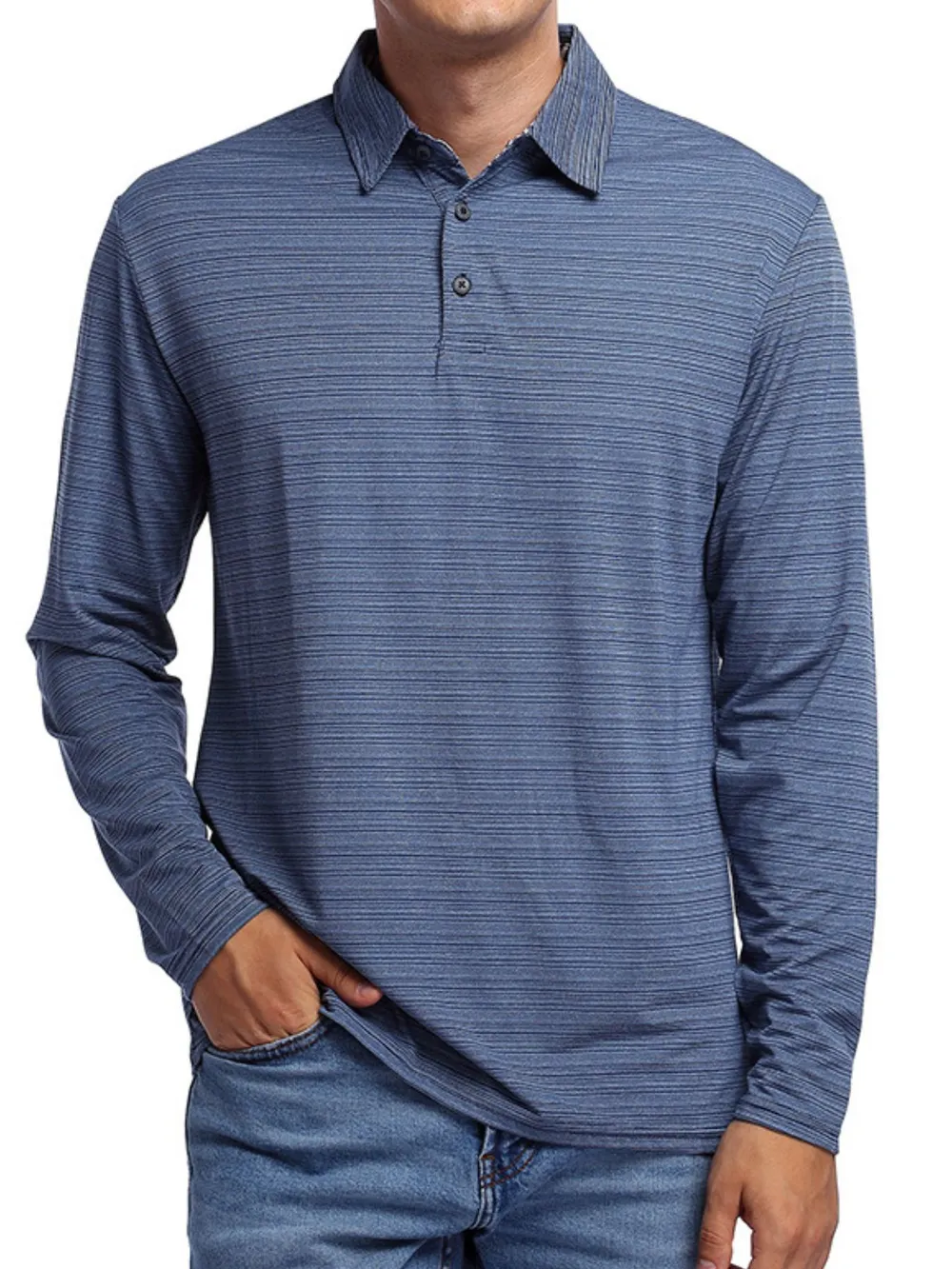 Men's Striped Long Sleeve Polo Shirt, image 2