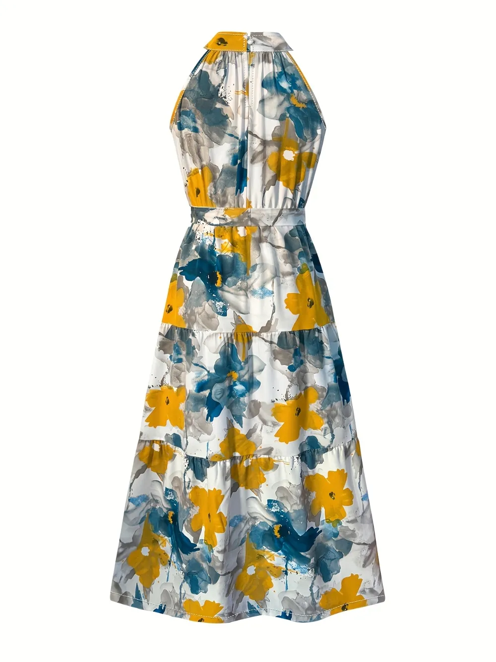 Tiered Printed Mock Neck Sleeveless Dress, image 2