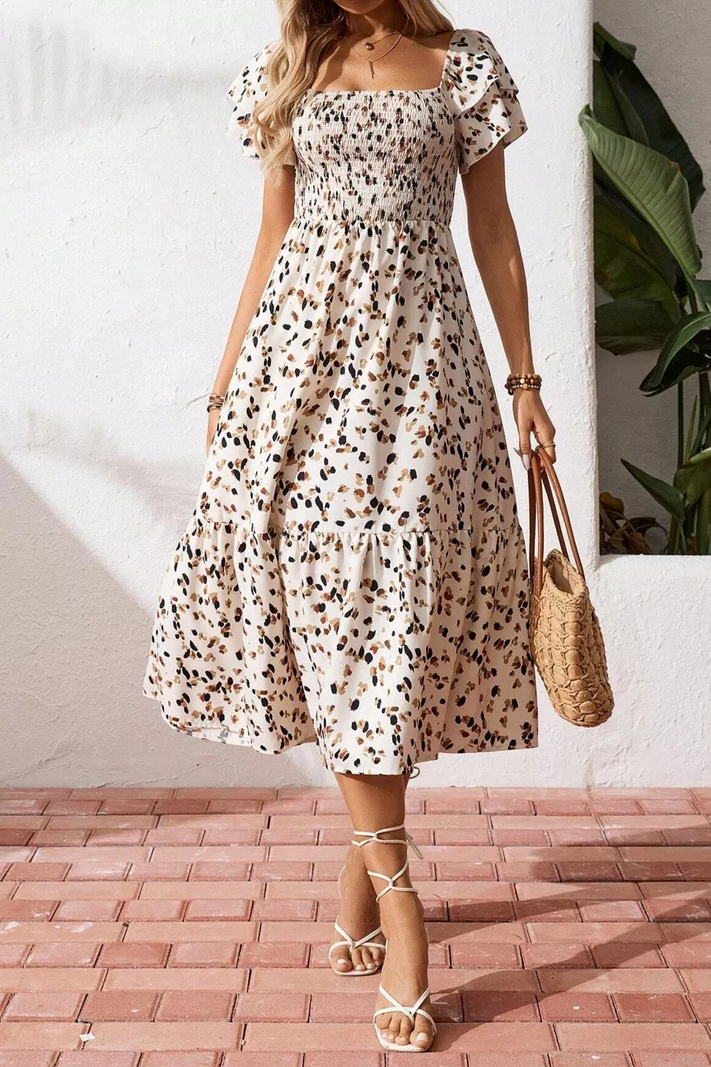 Square Neck Ruffle Sleeve Midi Dress, image 3
