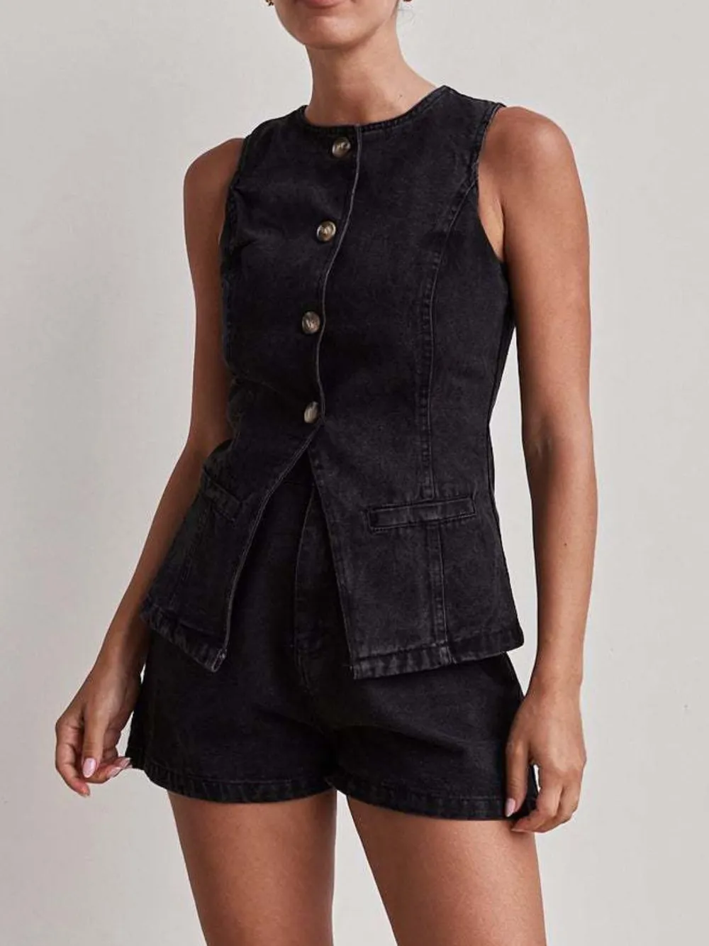 Button Down Vest and Shorts Denim Set, image 15