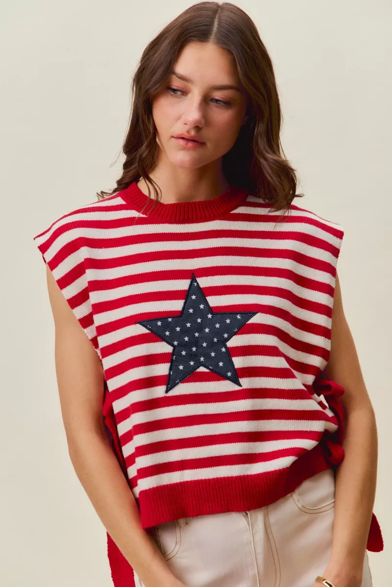 Stripe Star Patch 4th Of July Side Tie Vest Top, image 12