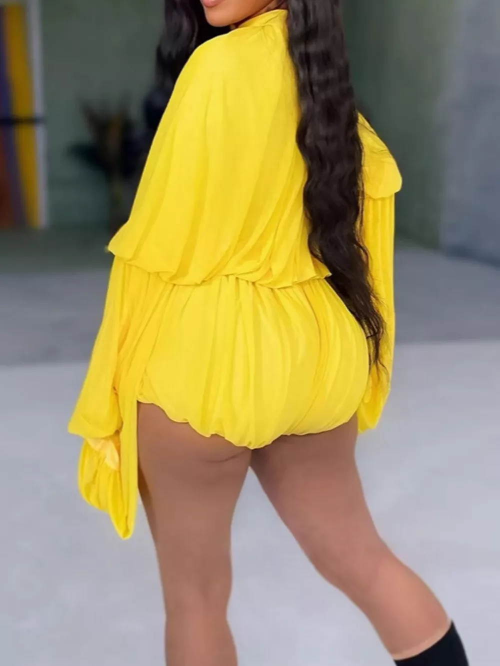 Elegant Pleated Bell Sleeve Romper, image 4