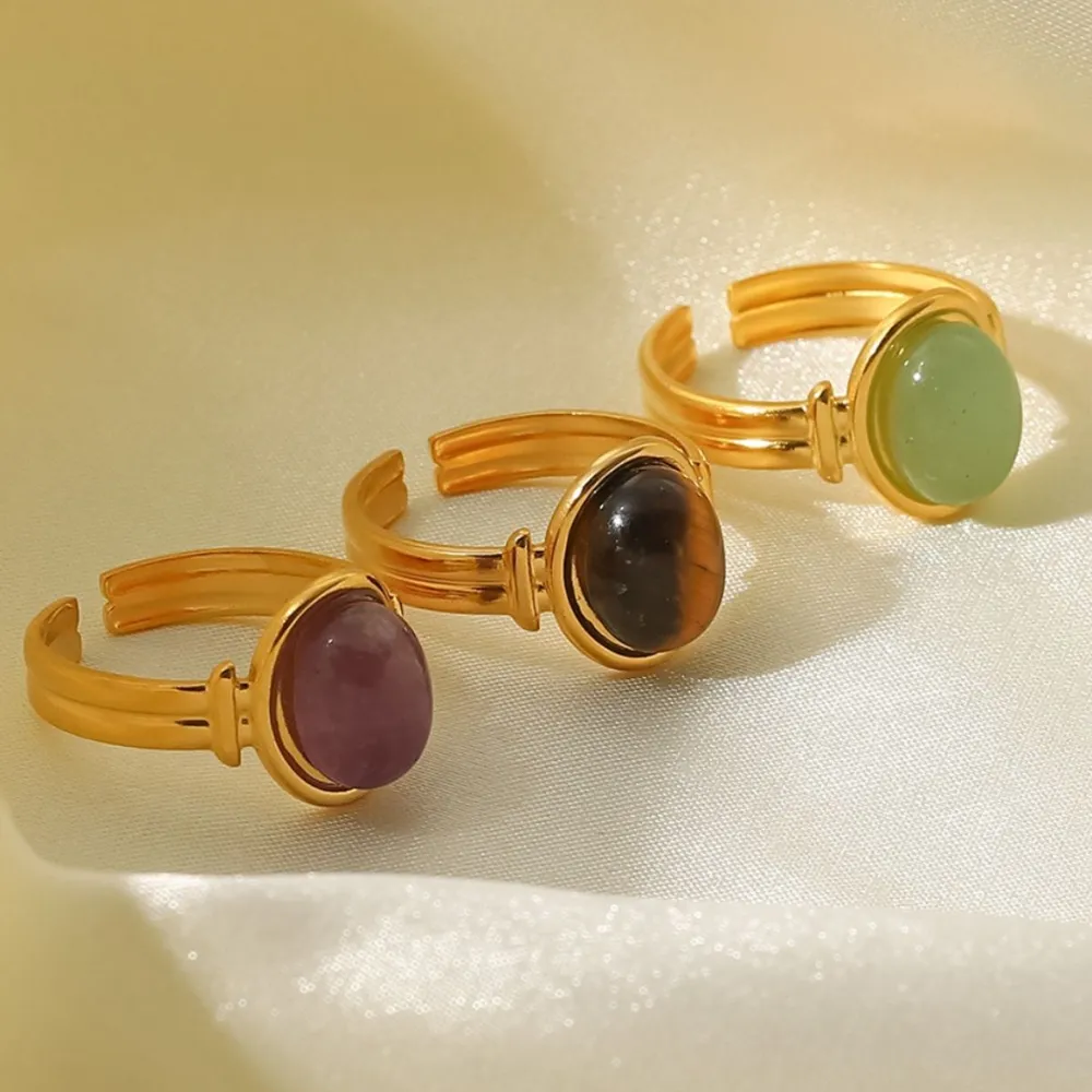 Vintage Natural Stone Gold Plated Adjustable Ring, image 5