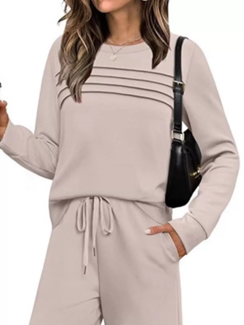 Full Size Casual Long Sleeve Crewneck Top and Drawstring Pants Set Plus Size, image 2