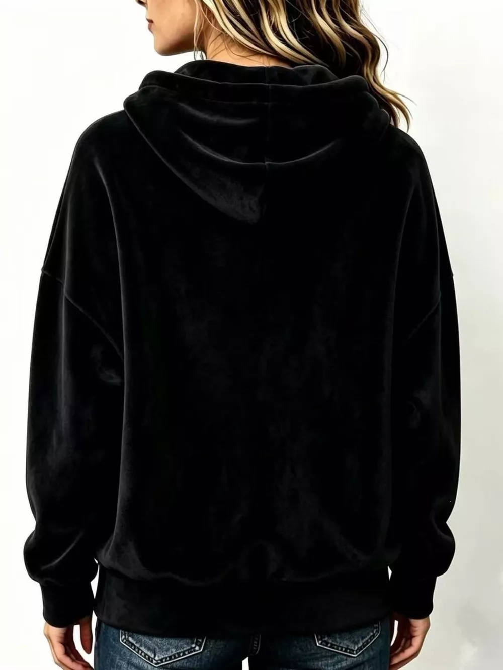 Full Size Drawstring Velvet Long Sleeve Hoodie Plus Size, image 10