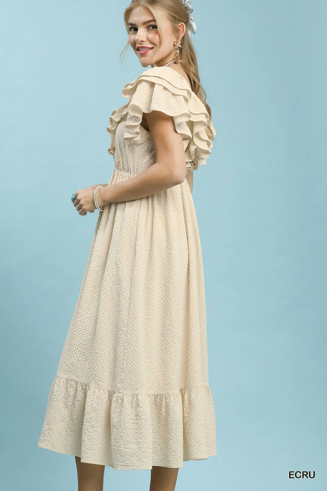 Textured Ruffle Midi Dress, image 4