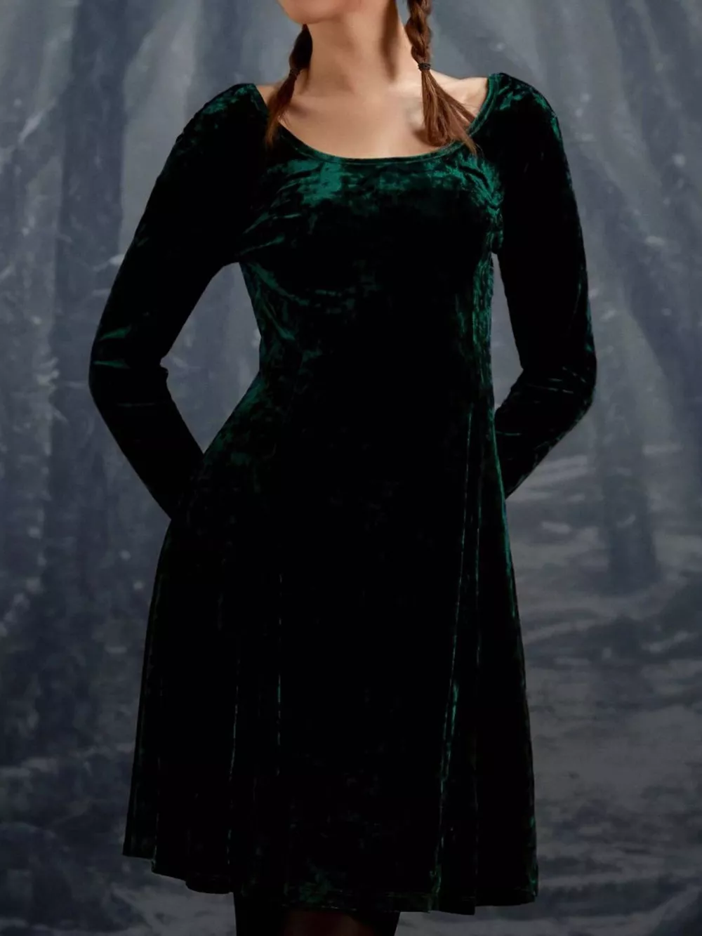 Velvet Round Neck Long Sleeve Dress, image 6