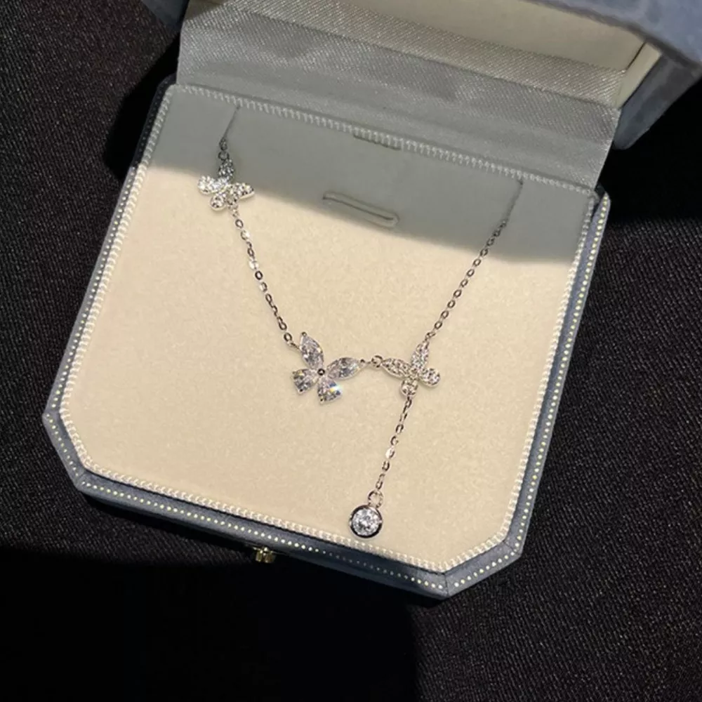 925 Sterling Silver Zircon Butterfly Necklace, image 2