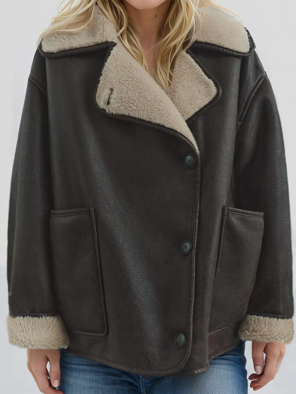 Collared Neck Long Sleeve Plush Jacket, image 5