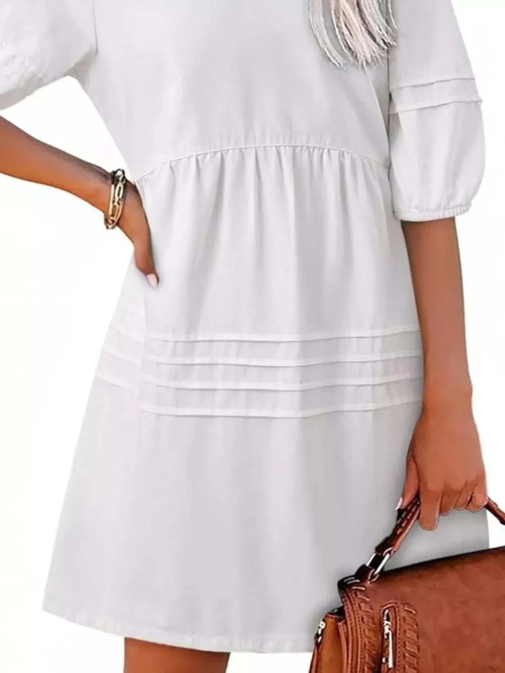 Casual V-Neck Puff Sleeve Denim Mini Dress, image 10