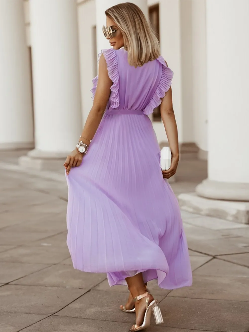 Tied Surplice Cap Sleeve Pleated Dress, image 31