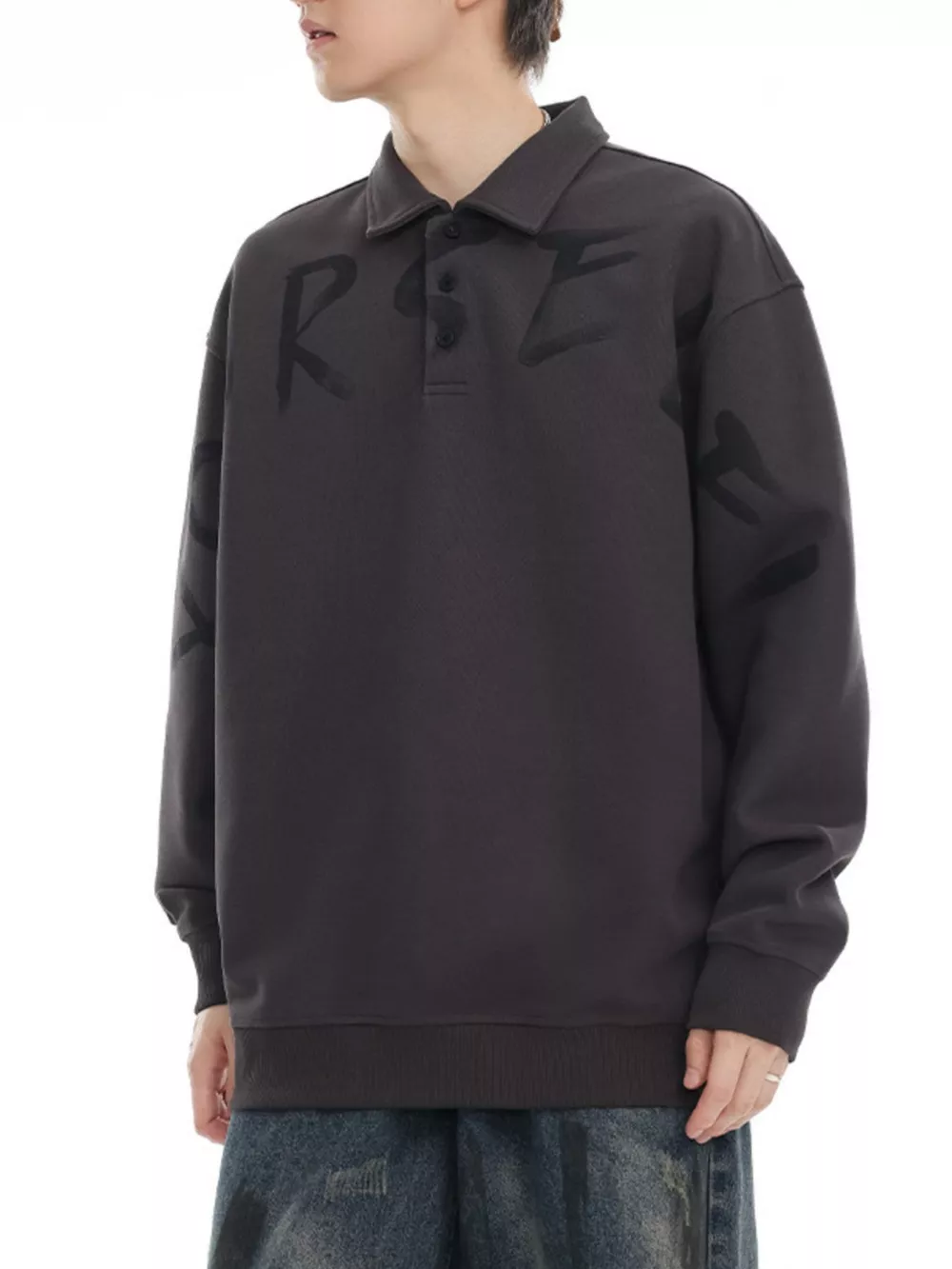 Men's Plus Size Letter Print Polo Collar Sweatshirt, image 4