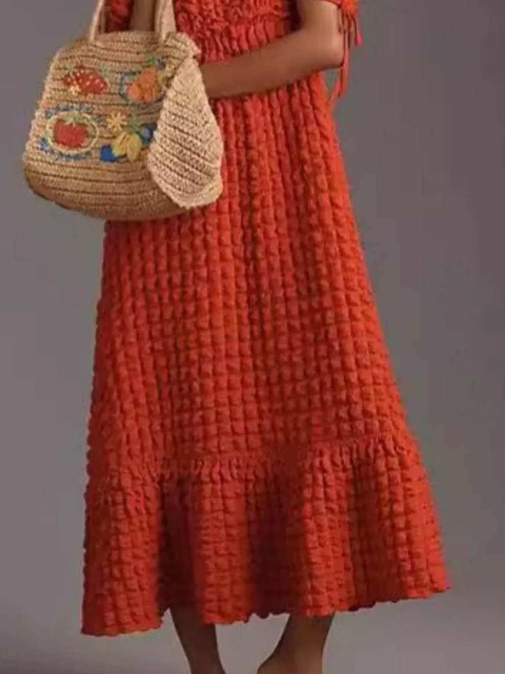 Textured Sweetheart Neck Short Sleeve Dress, image 4