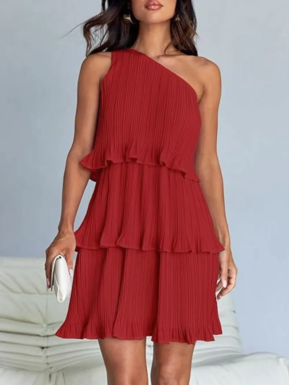 Layered Single Shoulder Mini Dress, image 10