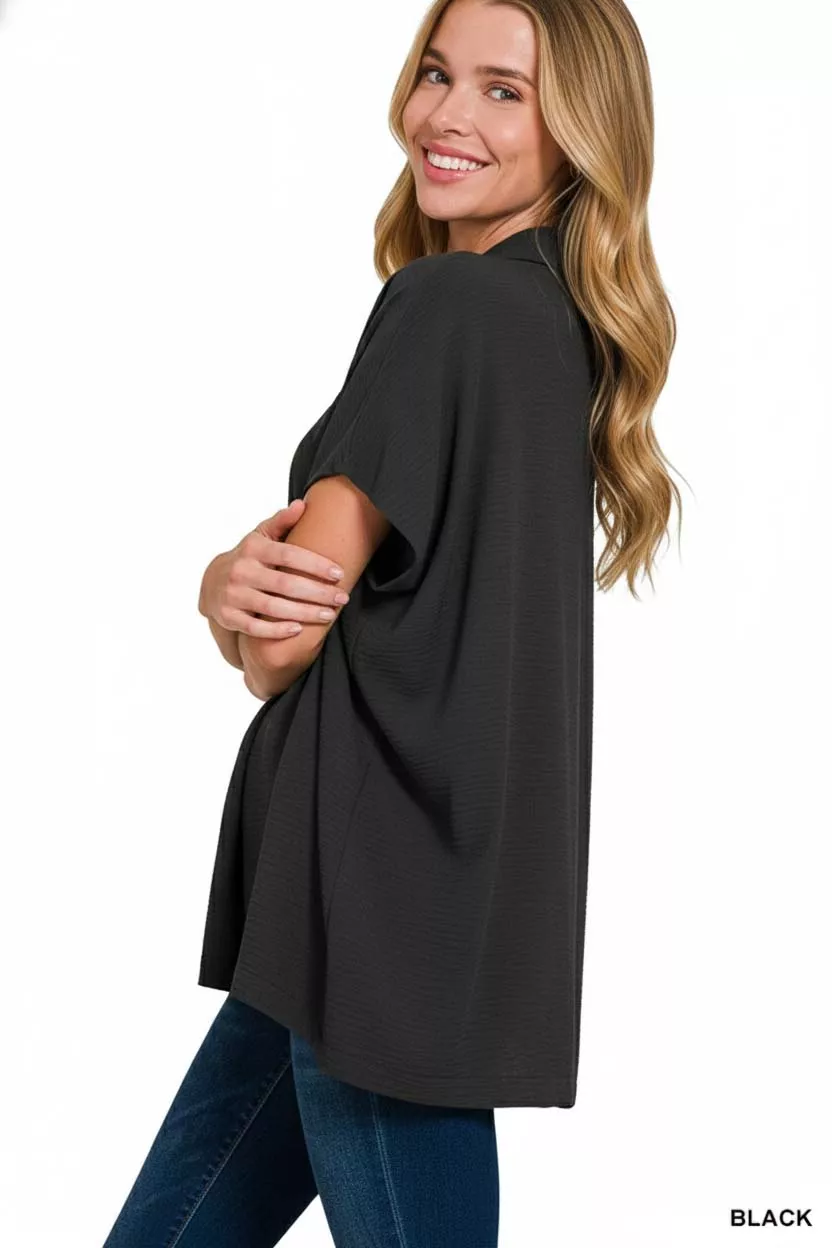 Woven Airflow Collared Short Sleeve Top, image 3