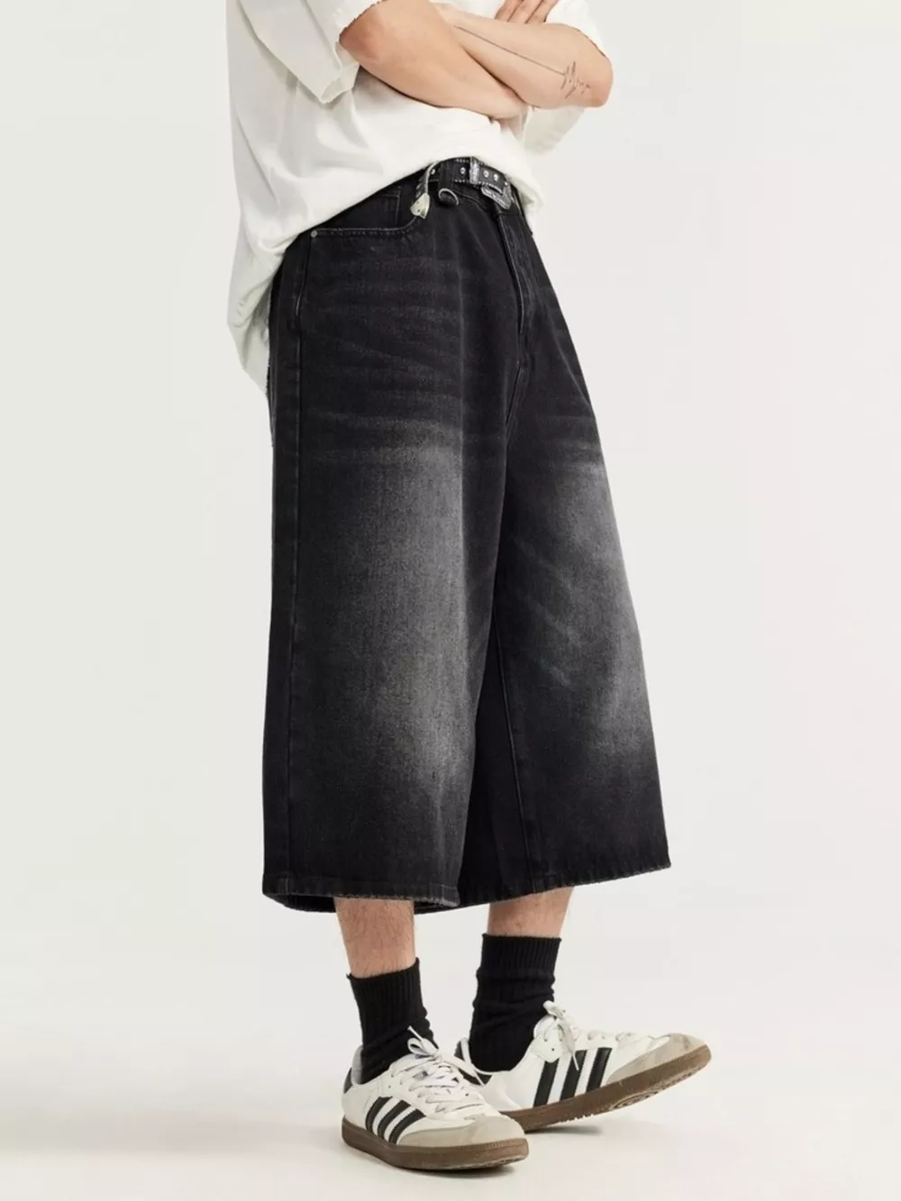 Men's Washed Wide Leg Demin Shorts, image 6