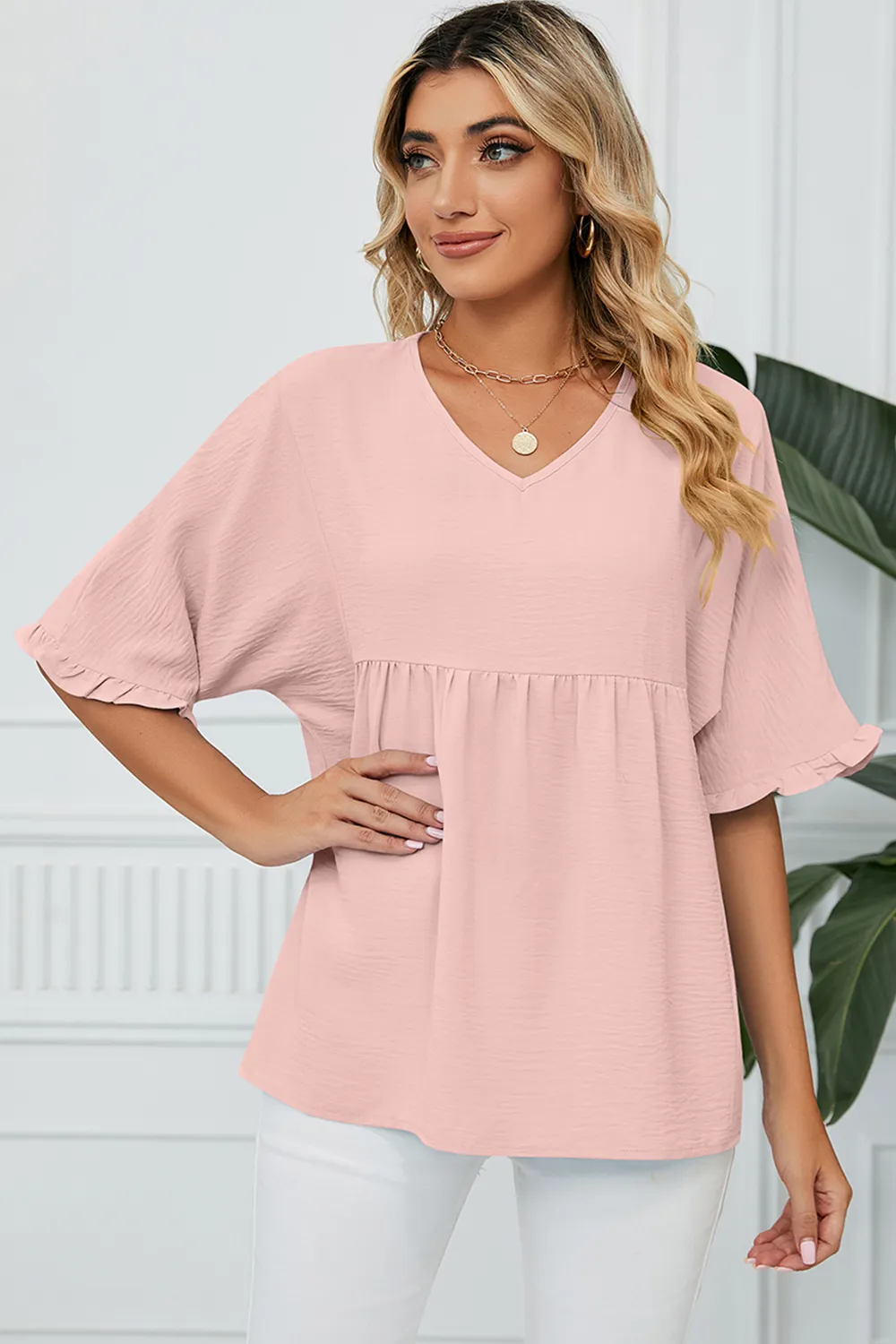 Peplum V-Neck Half Sleeve T-Shirt, image 3