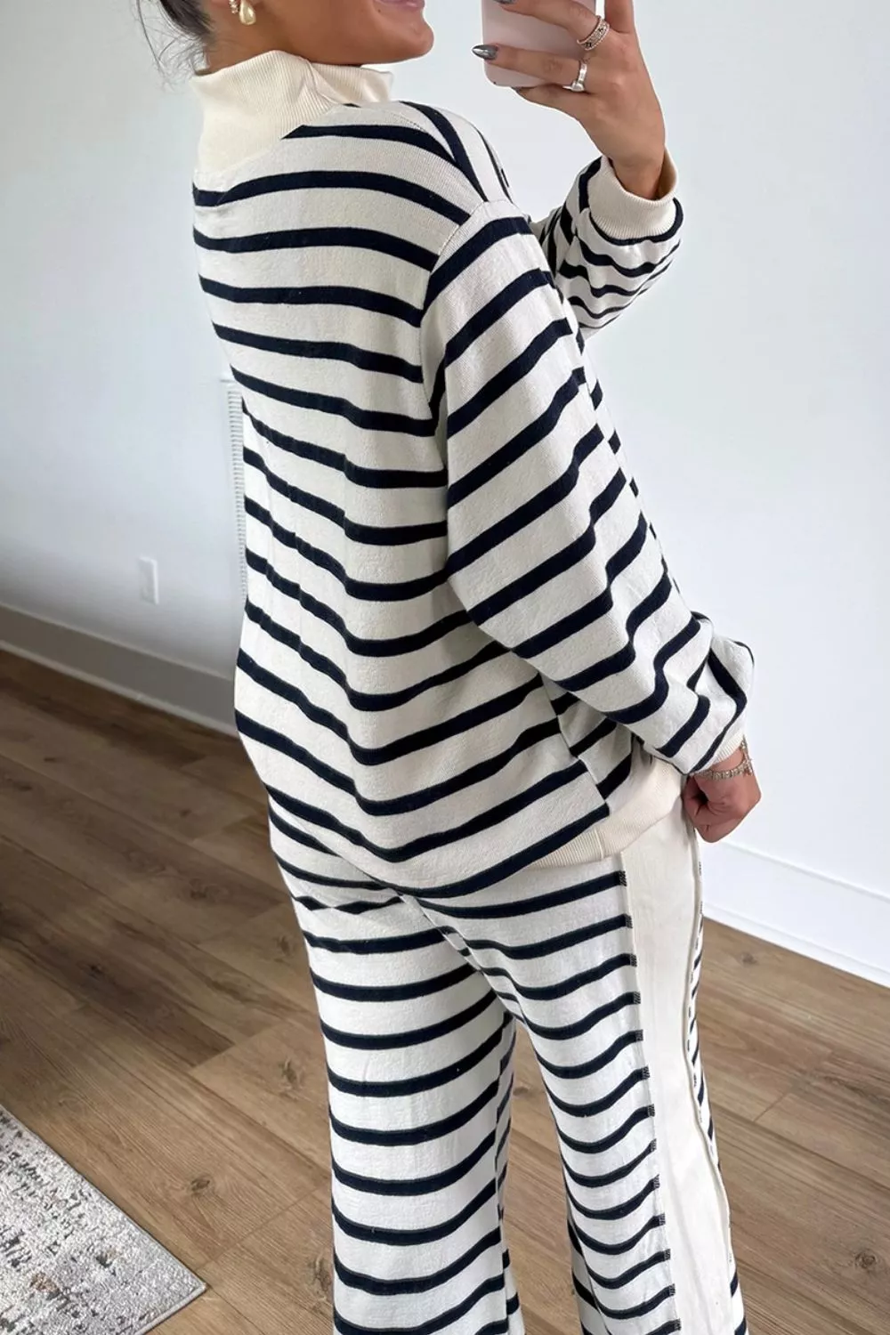 Striped Long Sleeve Top and Wide-Leg Pants Set, image 5