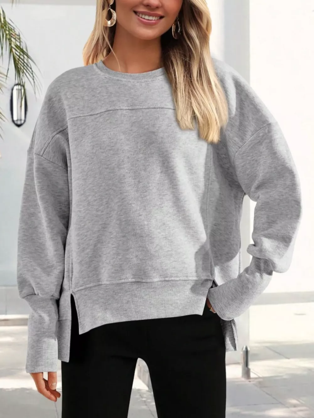 Casual Loose Side Slit Sweatshirt, image 7