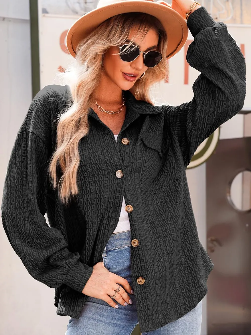 Textured Button Up Long Sleeve Shacket, image 12