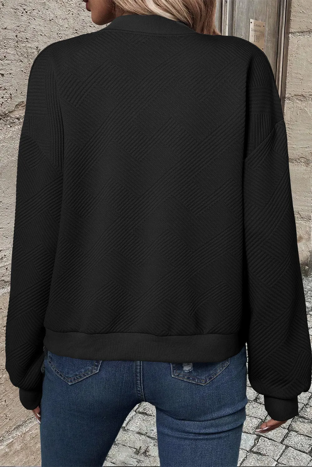 Textured Zip Up Baseball Collar Jacket, image 4