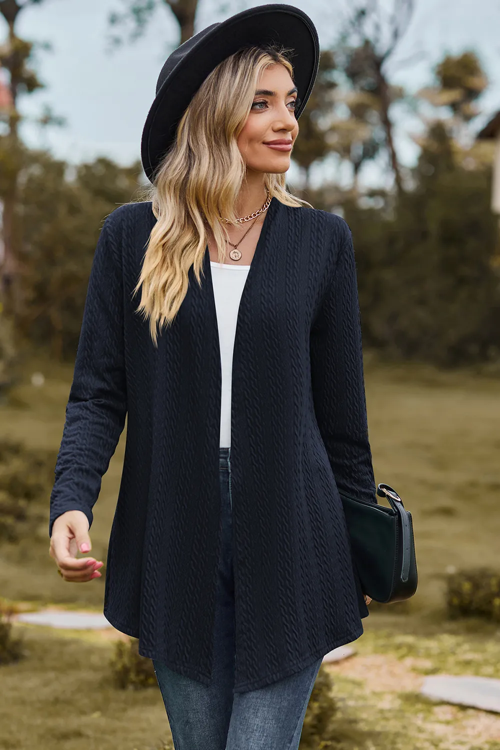 Textured Open Front Long Sleeve Cardigan, image 7