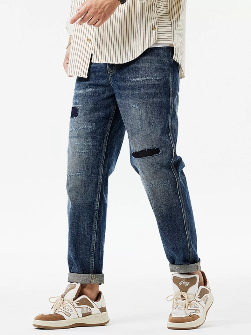 Men's Distressed Patchwork Jeans, image 2