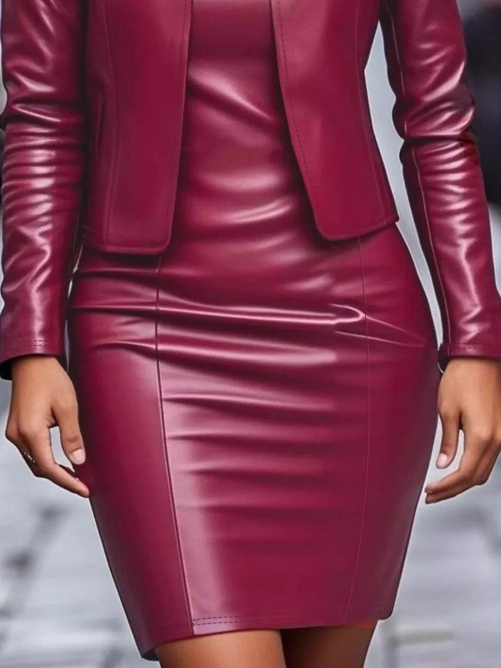 Open Front Leather Jacket & Dress Set, image 2