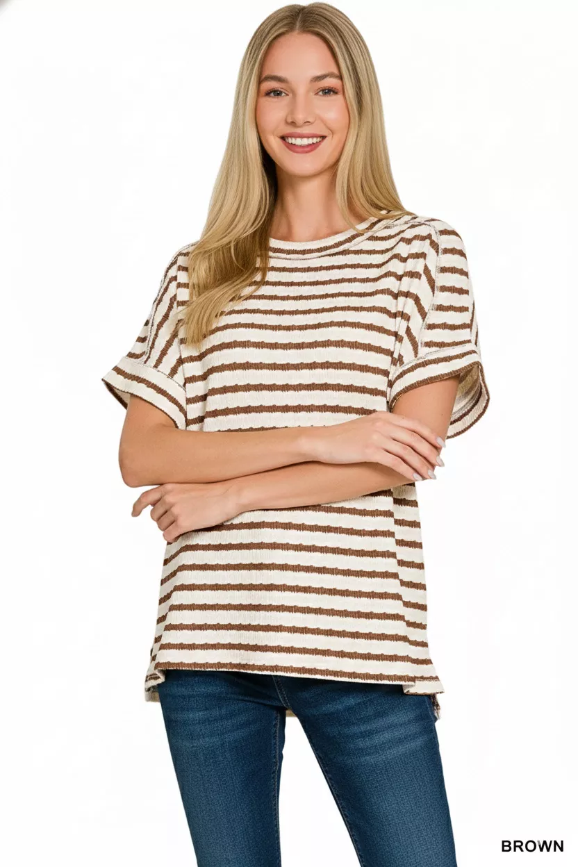 Stripe Jacquard Round-Meck Tee, image 2