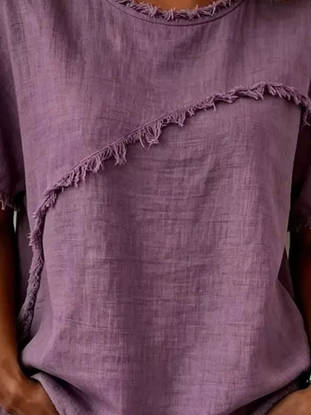 Full Size Frayed Hem Short Sleeve Top Plus Size, image 11