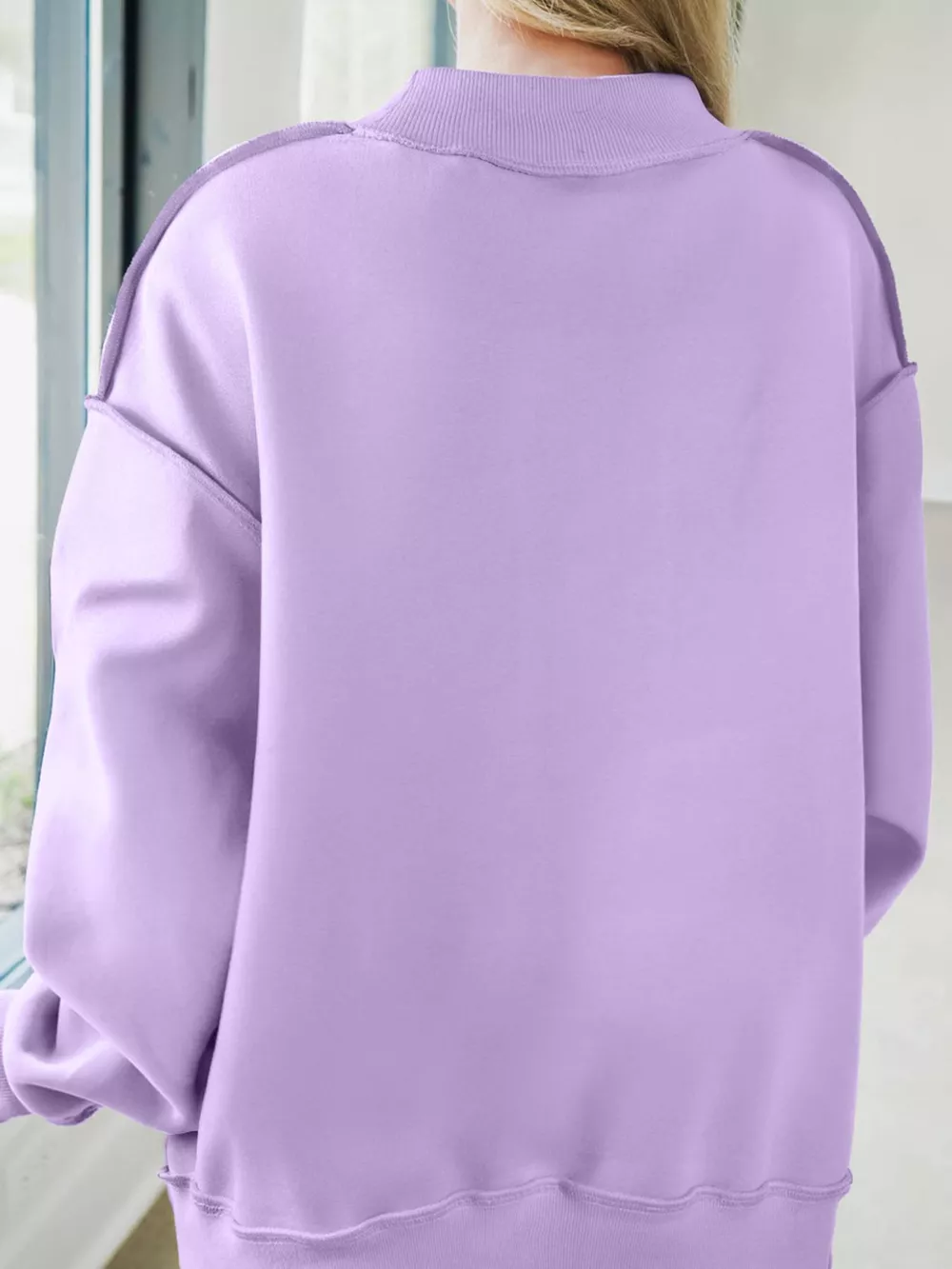 JESUS Letter Patch Graphic Exposed Seam Mock Neck Baggy Sweatshirt, image 2
