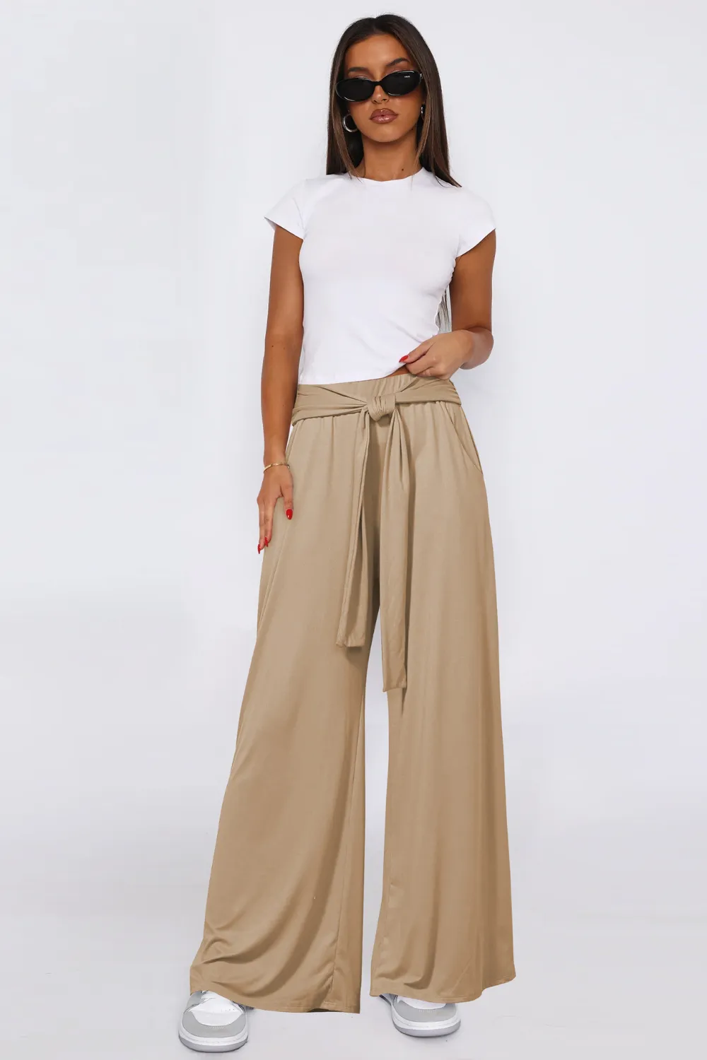 Tied Pocketed Wide Leg Pants, image 5