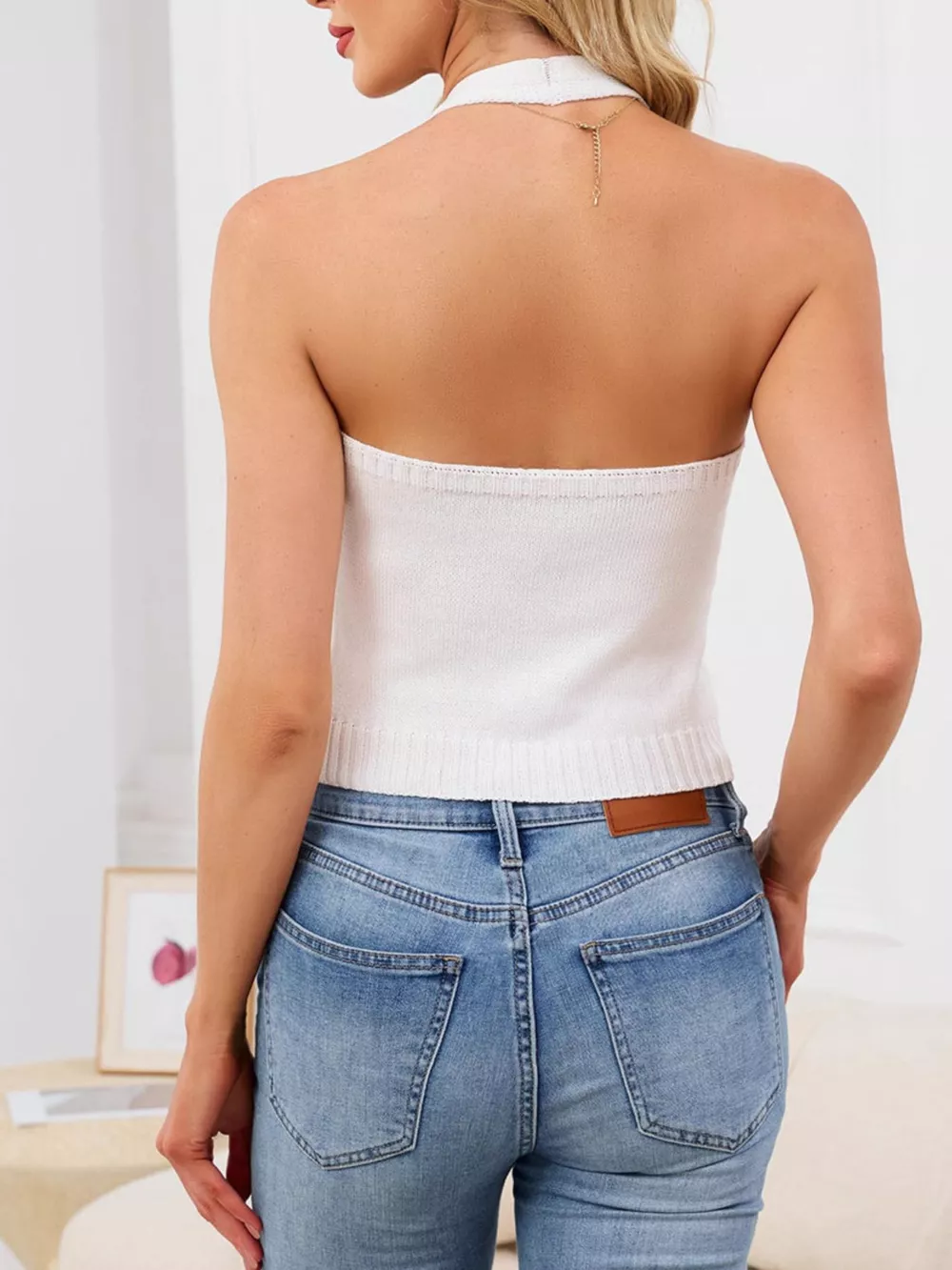 Halter Neck Button-Down Knit Sweater Vest, image 4