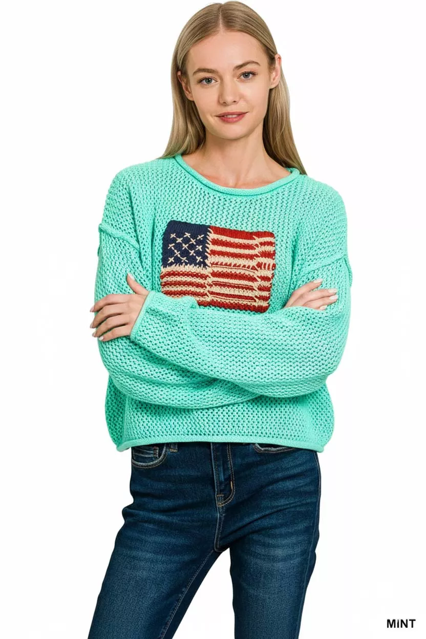 American Flag Crew Neck Sweater, image 3