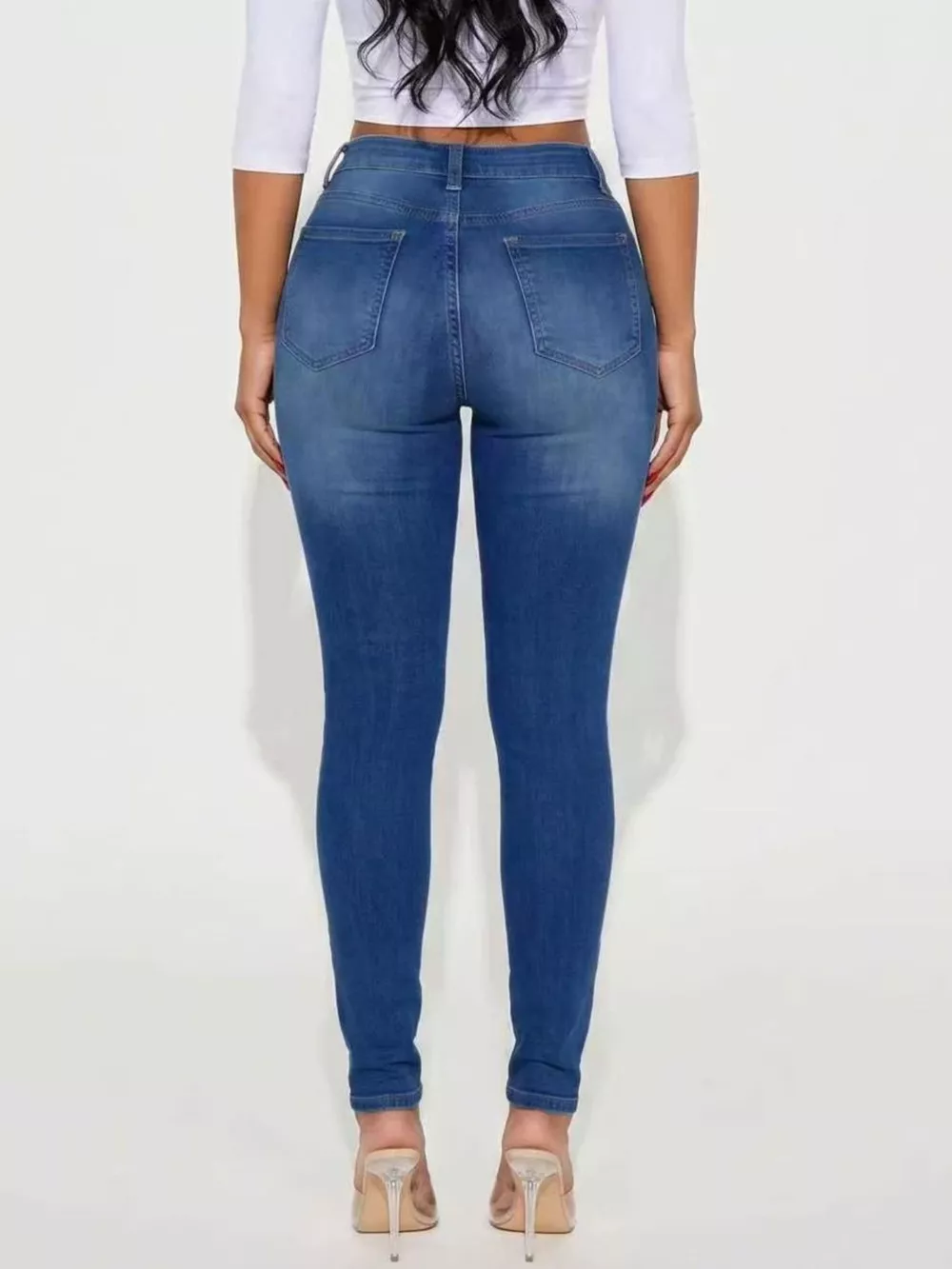 High-Waisted Distressed Skinny Jeans, image 3