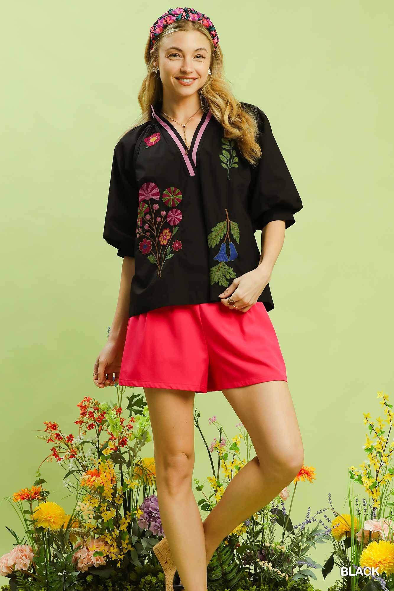 Embroidered Floral V-Neck Blouse, image 4