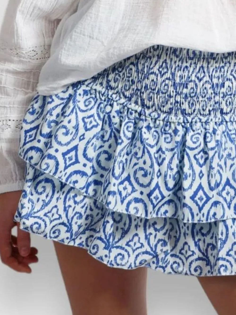 Smocked Wideband Waist Layered Mini Skirt, image 5