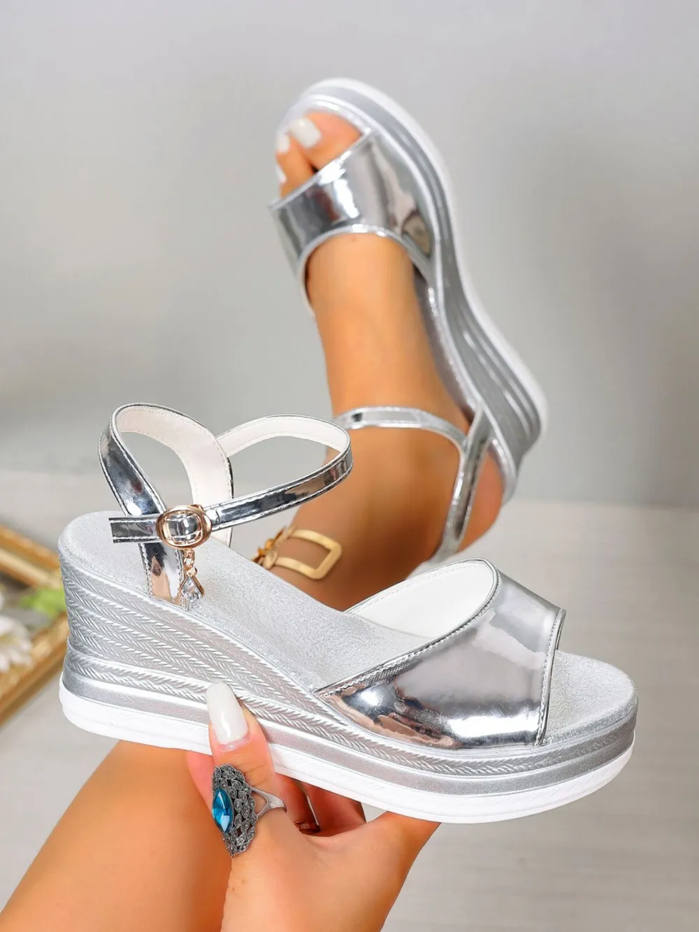 Platform Wedge Sandals with Ankle Strap, image 5