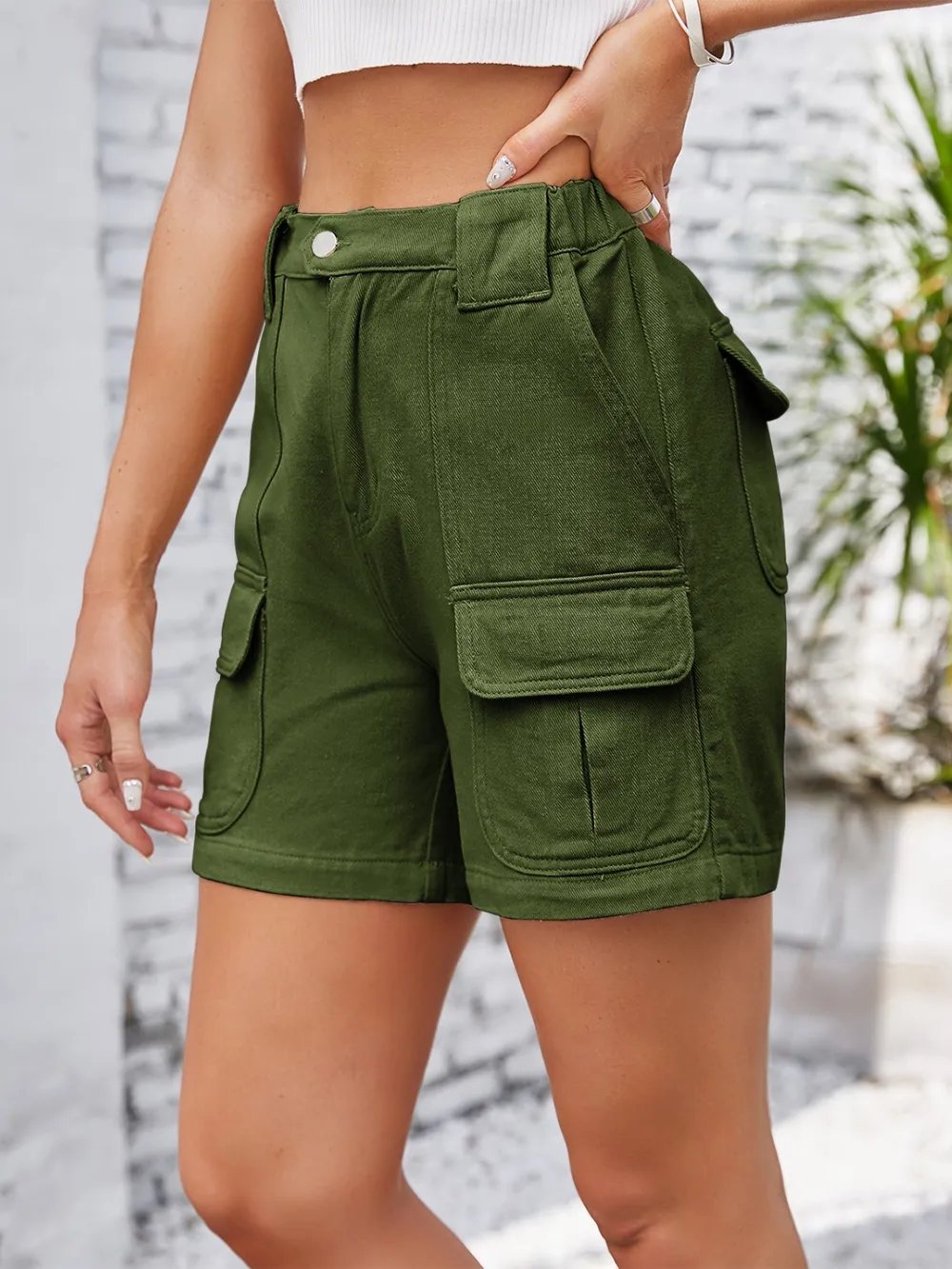 High Waist Washed Denim Shorts, image 3