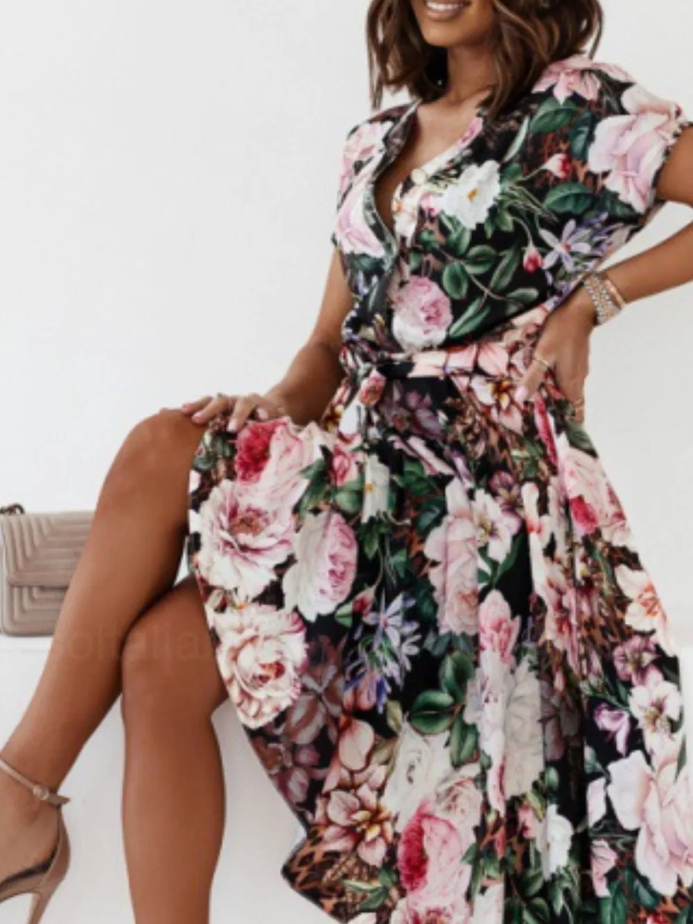 Floral Short Sleeve Midi Dress, image 6