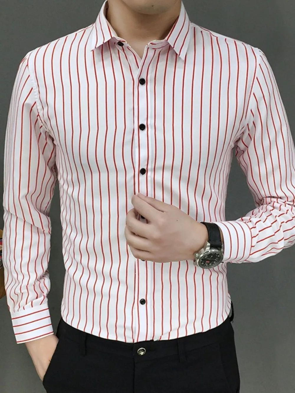 Men's Plus Size Striped Button Up Long Sleeve Shirt, image 8