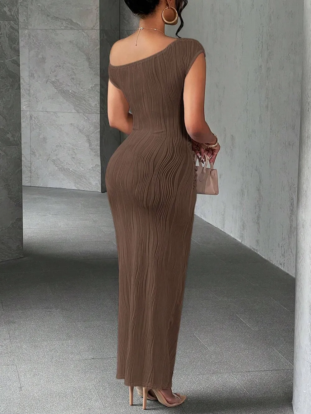 Textured Single Shoulder Maxi Dress, image 6