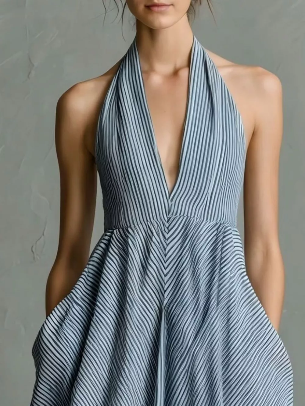 Full Size Striped Halter Neck Maxi Dress with Pockets Plus Size, image 6