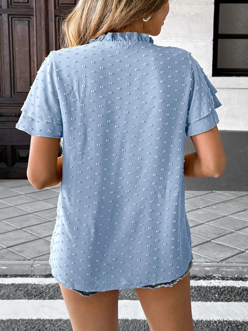 Swiss Dot Flutter Sleeves Blouse, image 4