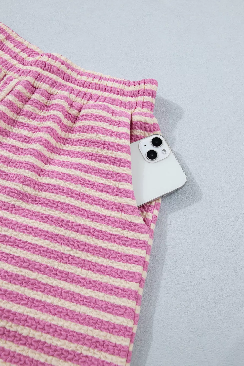 Stripe Textured Contrast Trim Casual Tank and Shorts Set, image 3