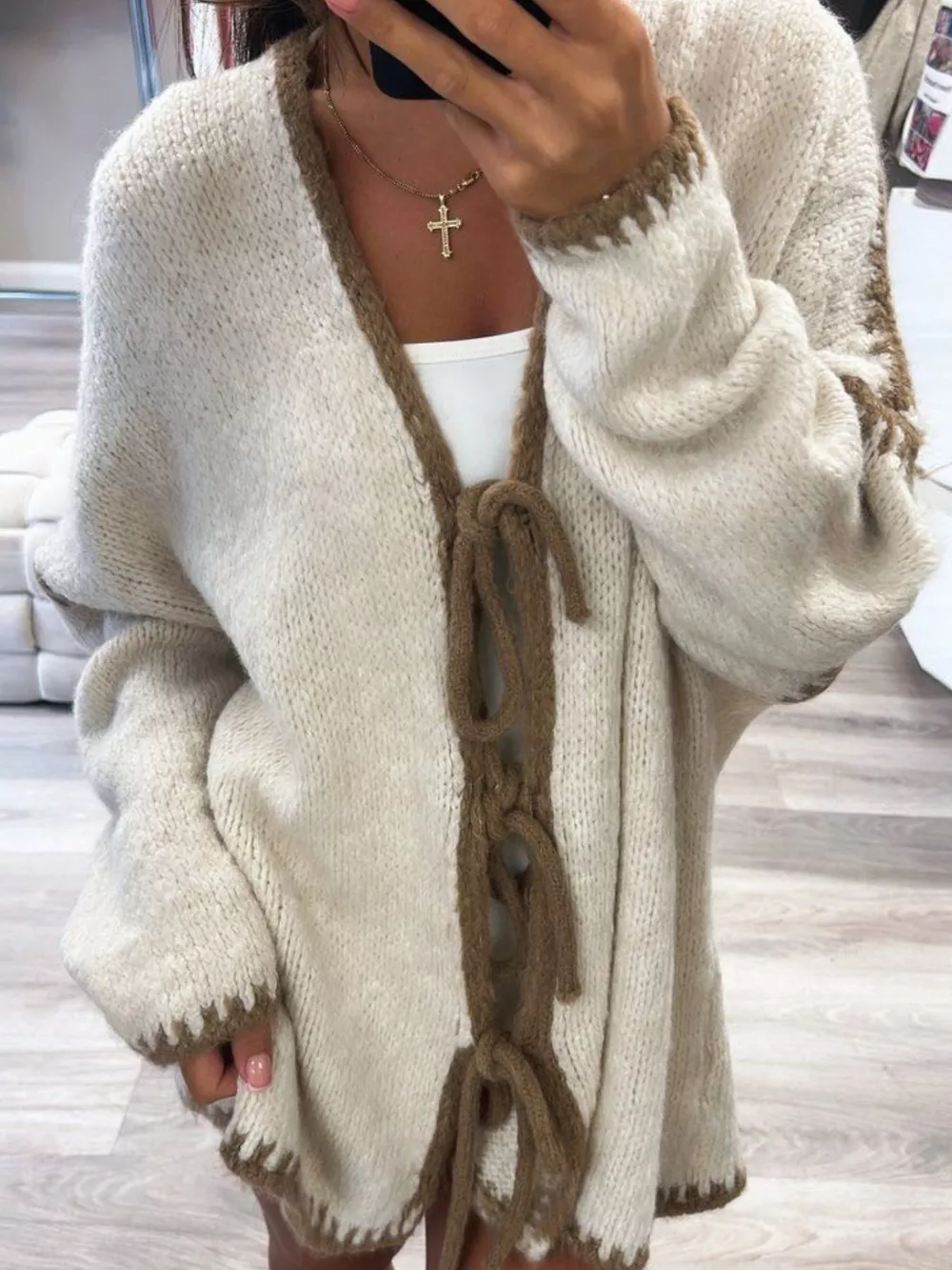 Tie Front Drop Shoulder Cardigan, image 3