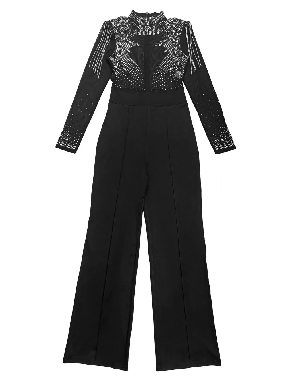 Rhinestone Embellished Mesh Long Sleeve Jumpsuit, image 5