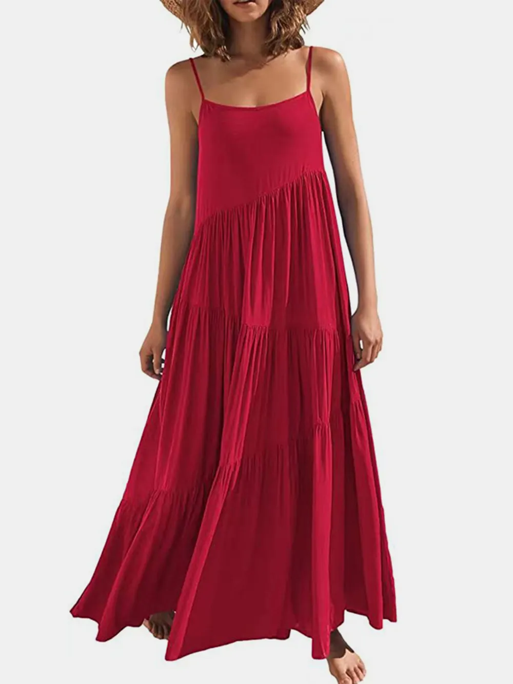 Full Size Ruched Tiered Spaghetti Strap Dress, image 5
